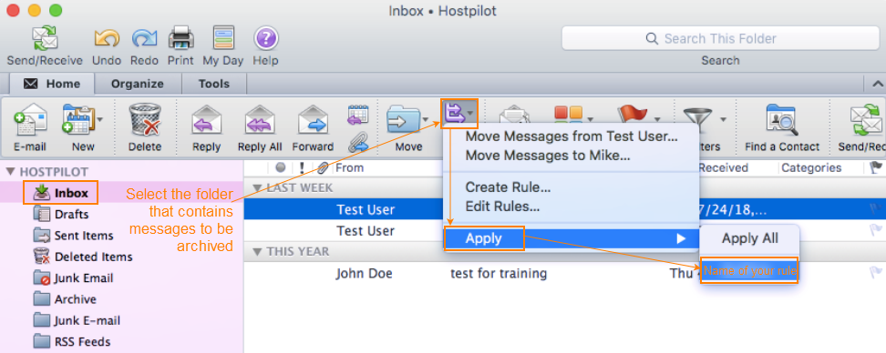 set up a rule for inbox mail on mac