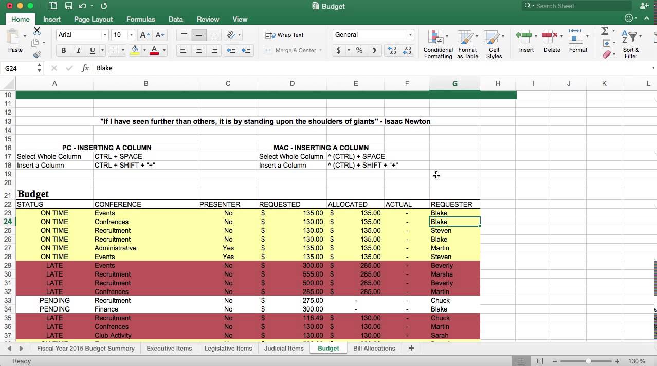 hot key on excel for mac